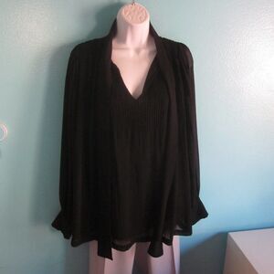 Paola Frani Black Blouse Tie Neck Pleated Top - 36" Bust